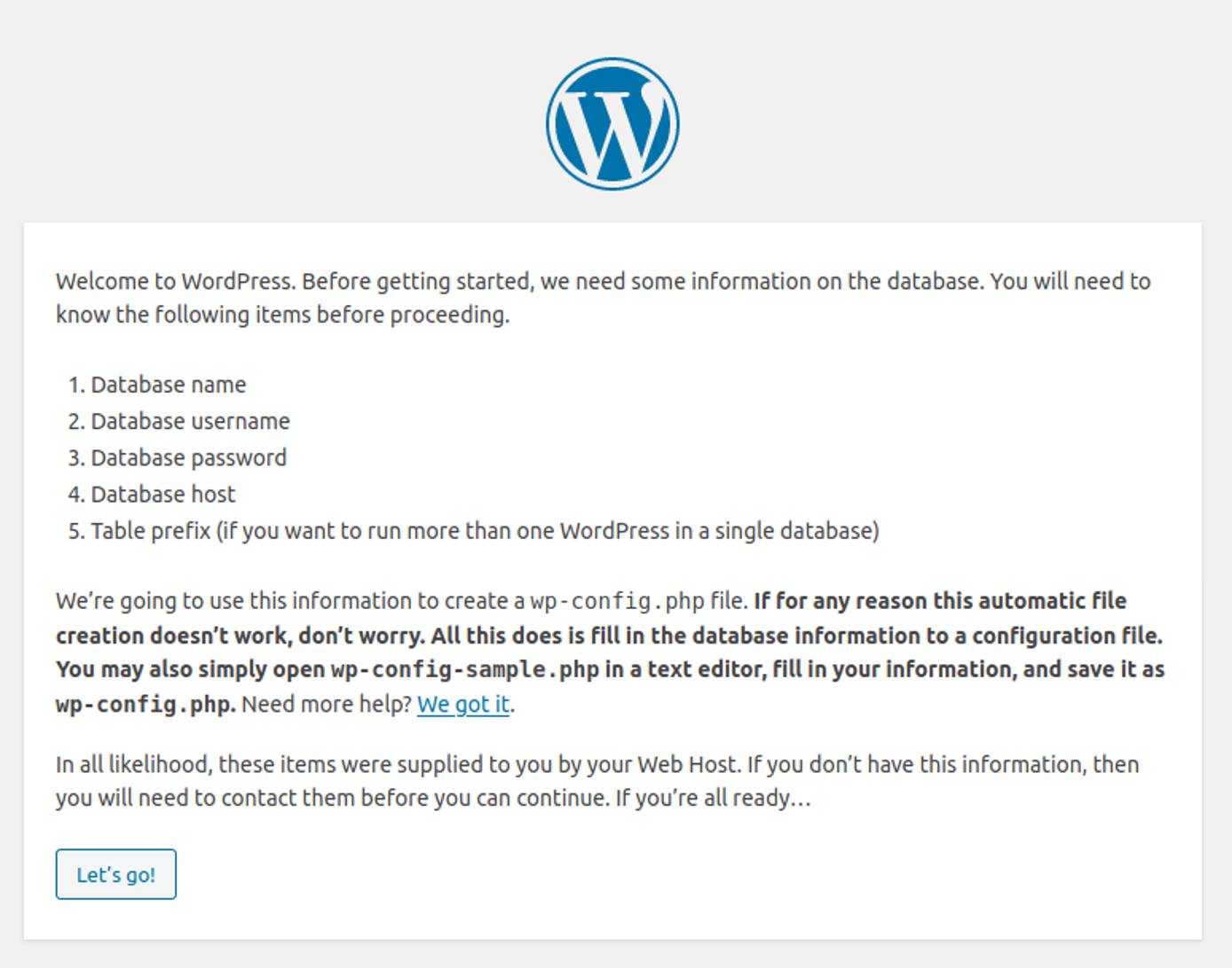 WordPress installation wizard: Describe database information process WordPress installation Wizard: Database advice